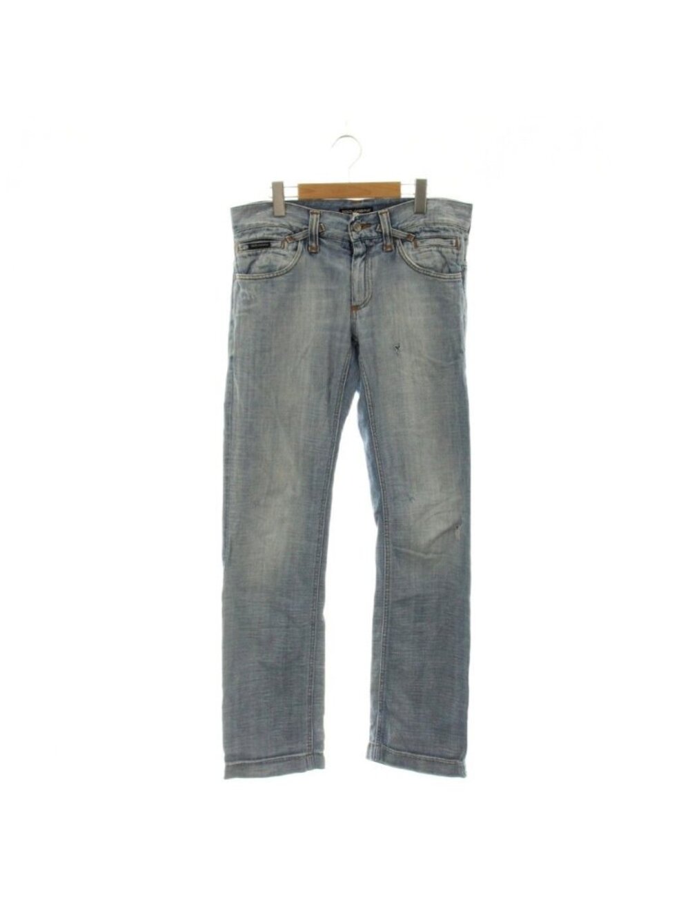 Dolce & Gabbana Denim Jeans Studs Logo Plate Distressed Straight Light Blue 44